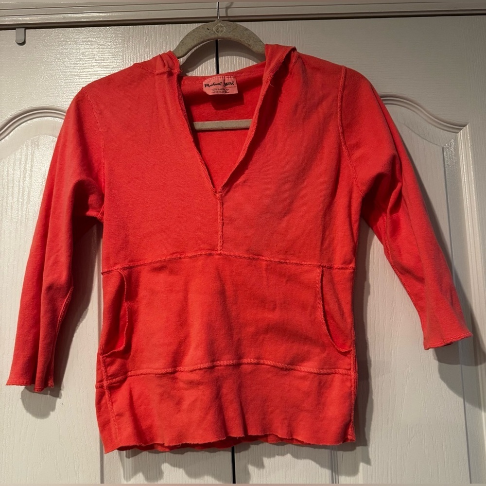 Michael Stars Bright Coral Light Weight 3/4 Sleeve Hoodie - OS